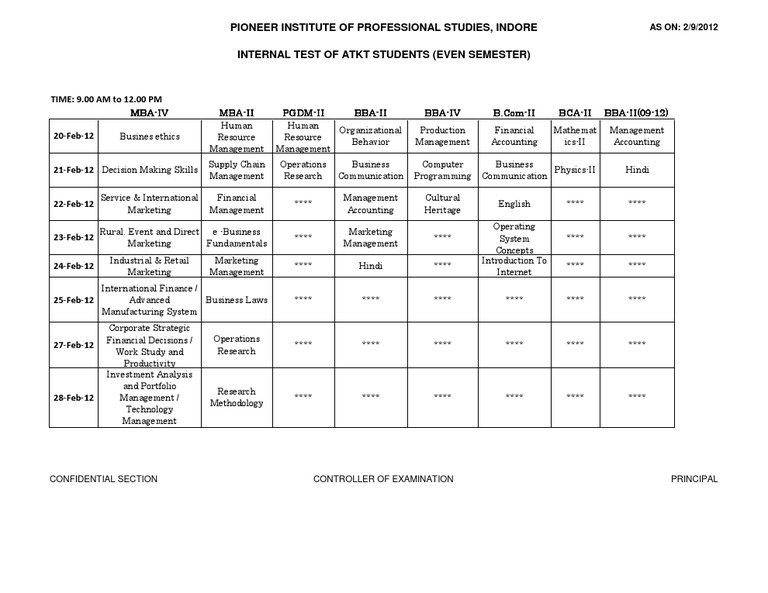 ATKT Internal Test Schedule 2012 | PDF | Finance & Money Management