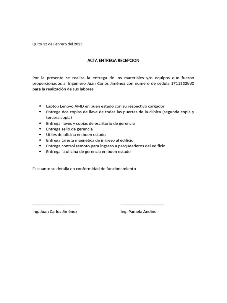 Acta de Entrega de Oficina | PDF