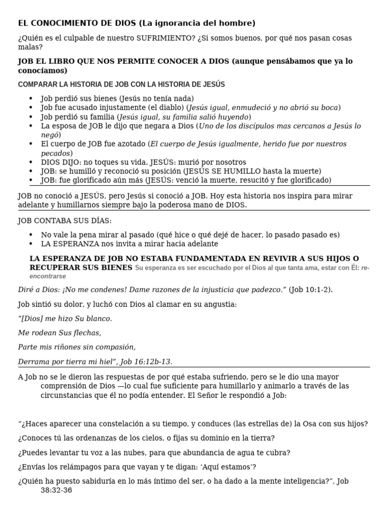 El Conocimiento de Dios Job | PDF | Libro de trabajo | Jesús