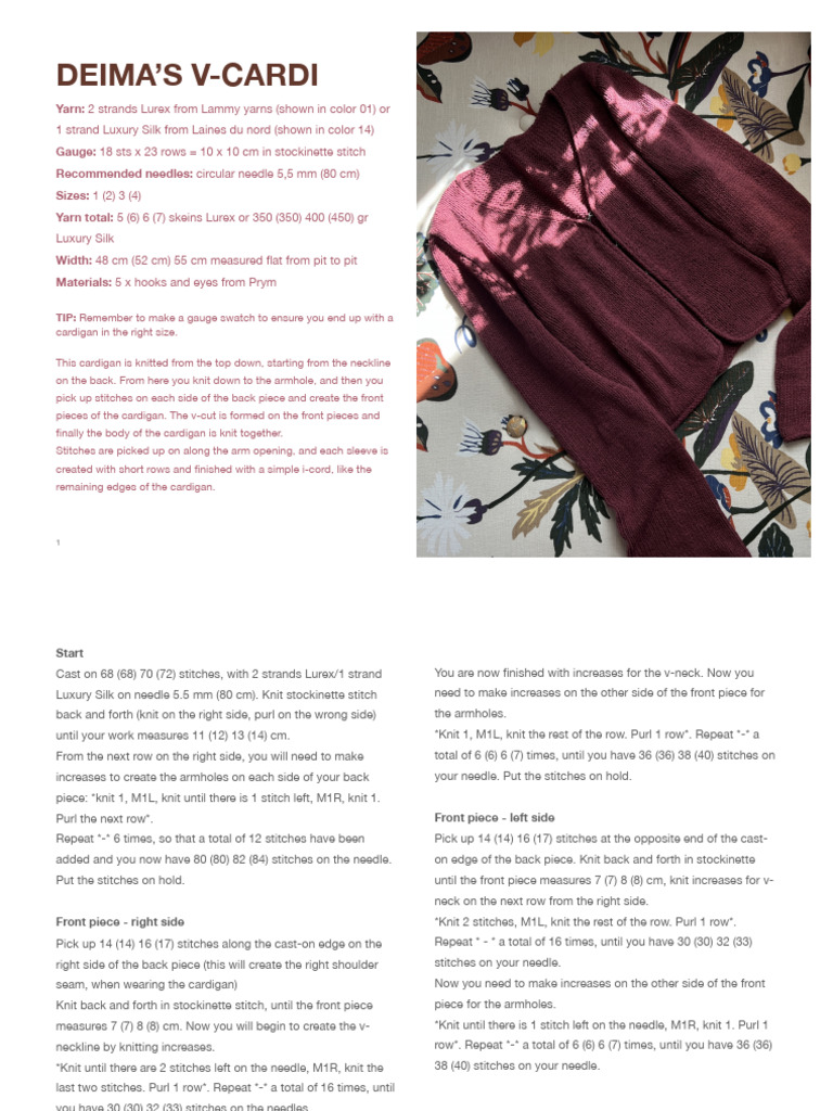 Deima V-Cardi Crochet Pattern | PDF | Knitting | Basic Knitted Fabrics