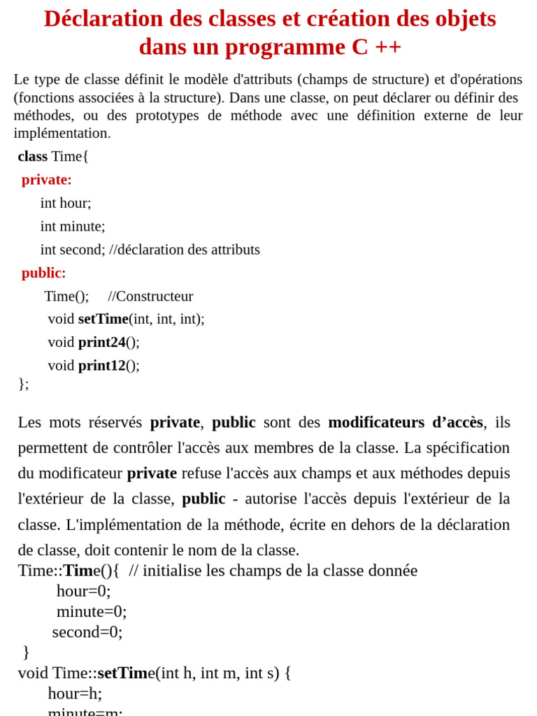 Classes et Objets en C++ : Constructeurs et Destructeurs | PDF ...