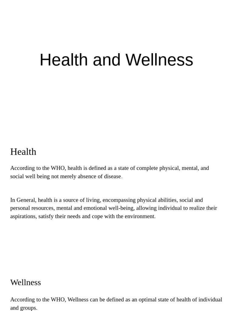 Health and Wellness: Key Concepts Explained | PDF | Well Being | Stress ...