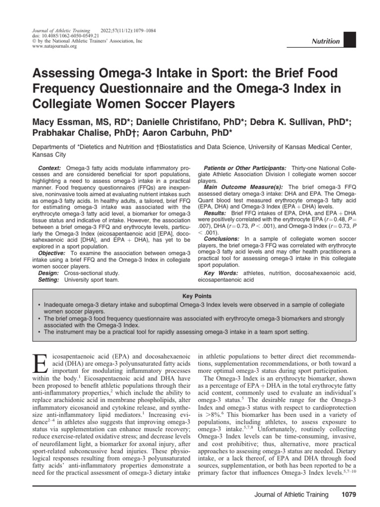 Omega-3 Intake Assessment in Soccer Players | PDF | Omega 3 Fatty Acid ...