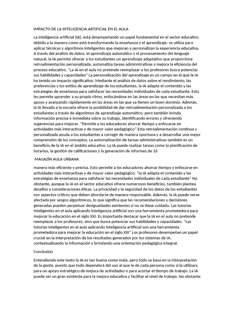 IA en el Aula: Transformación Educativa | PDF | Inteligencia artificial ...