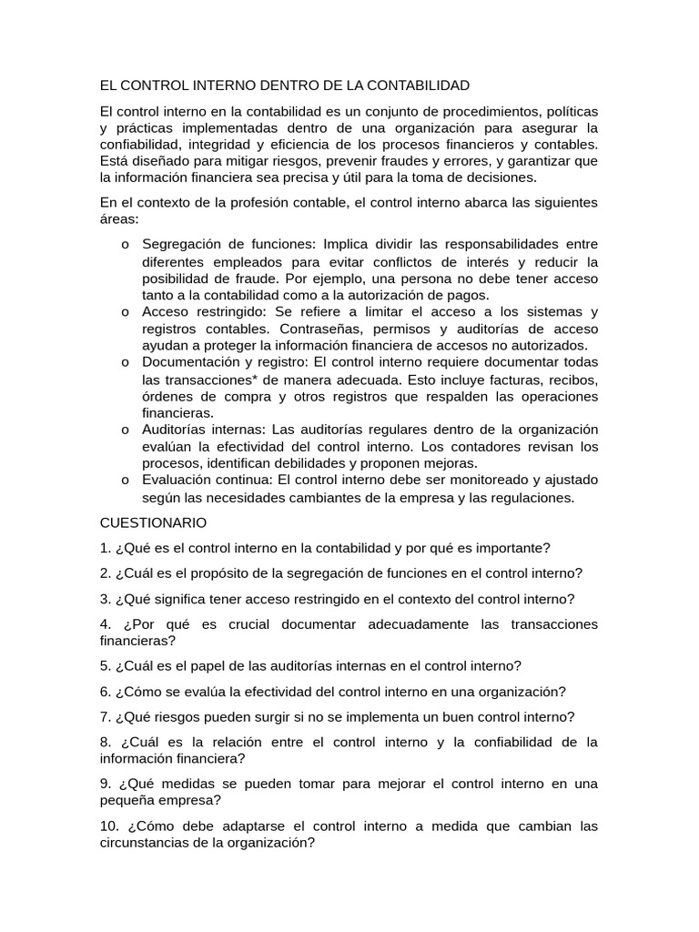 Control Interno en Contabilidad: Claves y Riesgos | PDF