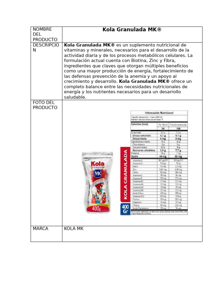 Beneficios de Kola Granulada MK® | PDF