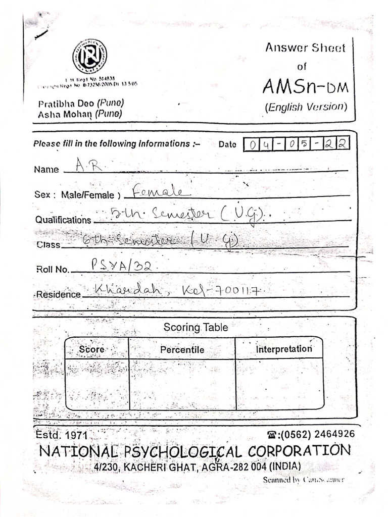 AMSn-DM - Archi Ray - PSYA-32 - 6th Sem | PDF