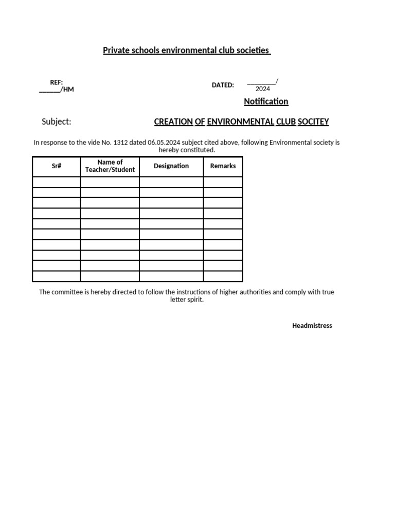 Environmental Club Formation Notifications | PDF | Educational Personnel