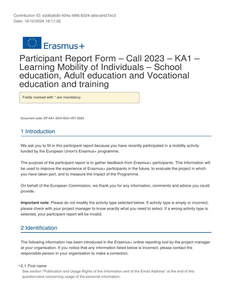 Erasmus+ Participant Report 2023 | PDF | Learning | Community