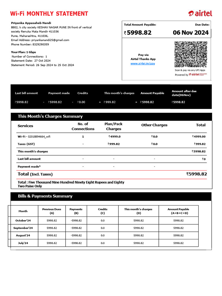 Wi-Fi Monthly Statement Summary | PDF | Payments
