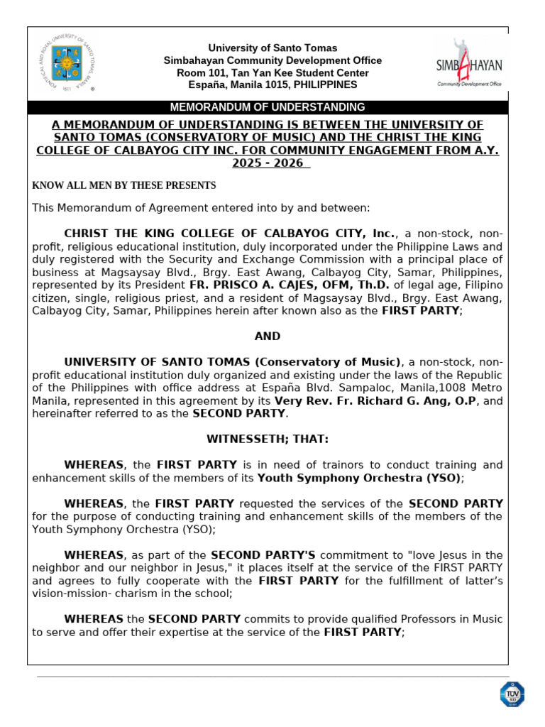 UST and CKC MOU for Music Training | PDF