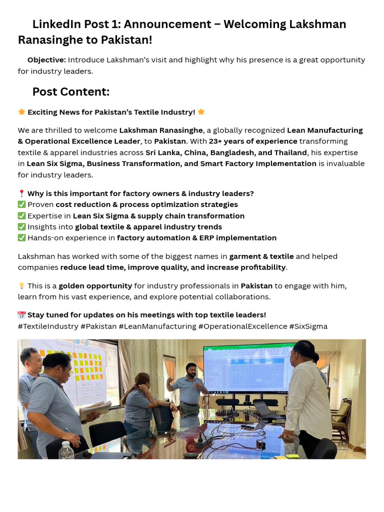 Lakshman Ranasinghe Joins Pakistan Textile Industry | PDF | Clothing ...