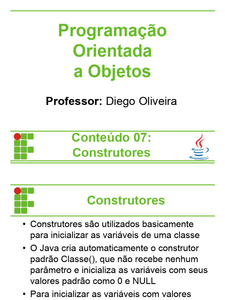 Construtores em Programação Orientada a Objetos | PDF
