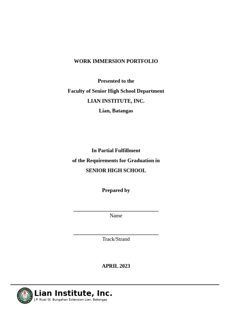 Work Immersion Portfolio Guide | PDF | Learning | Cognition