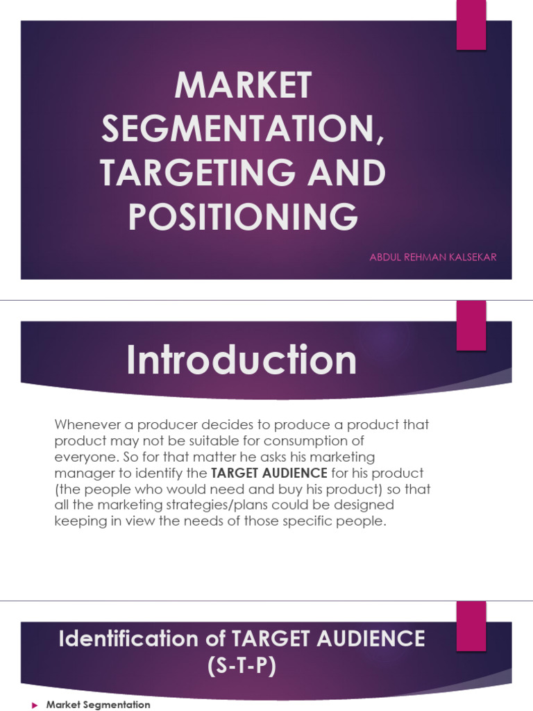 Market Segmentation - Targeting and Positioning | PDF | Market ...