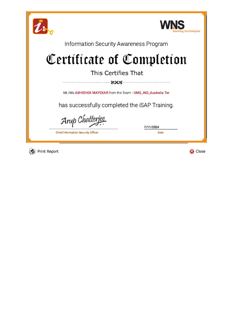 iSAP Training Completion Notice | PDF