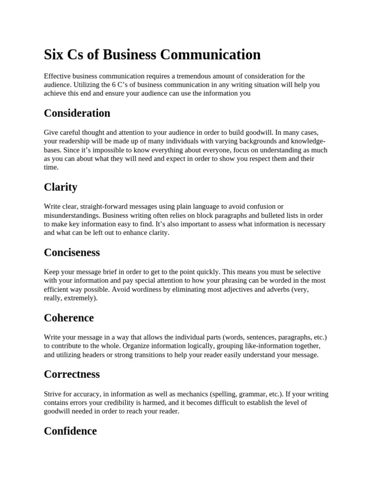 Six Cs of Business Communication | PDF | Communication | Conversation