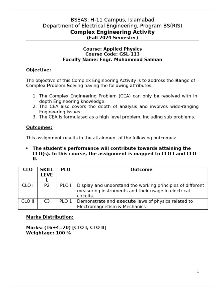 Complex Engineering Activity Guide 2024 | PDF | Engineering