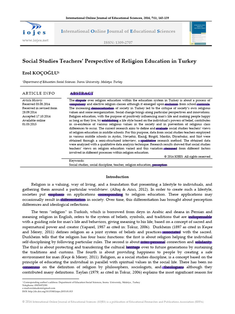 Teachers' Views on Religion Education in Turkey | PDF | Secularism ...