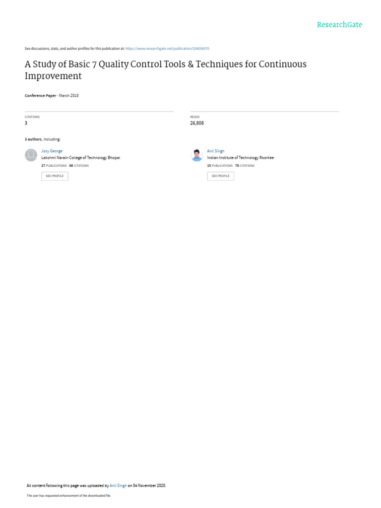 A Study of Basic 7 Quality Control Tools & Techniques For Continuous ...