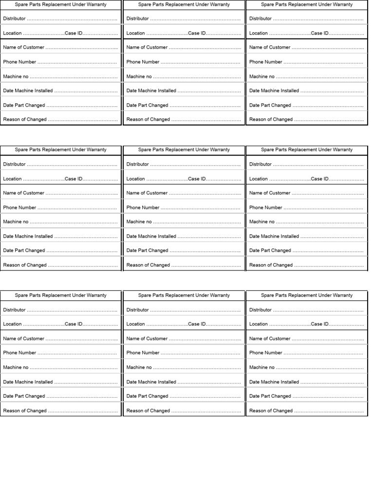 Warranty Spare Parts Replacement Guide | PDF