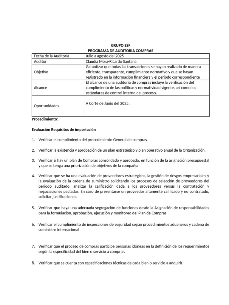 Auditoría de Procesos de Compras 2025 | PDF | Auditoría | Business