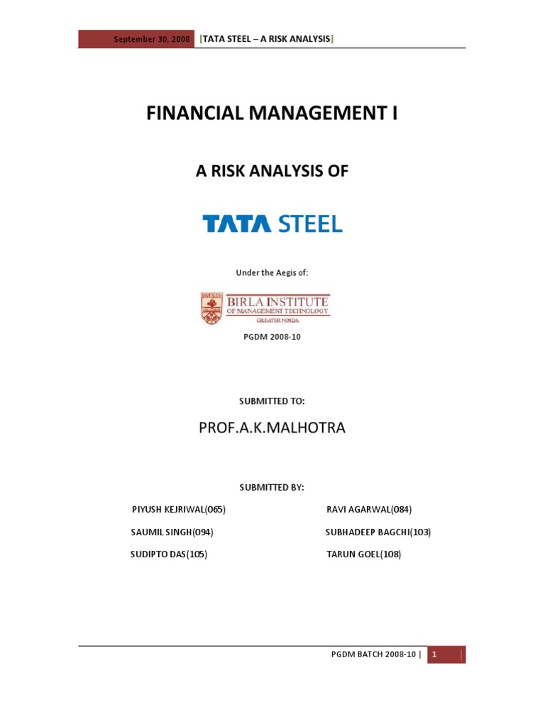 Risk Analysis of TATA Steel PDF Financial Risk Hedge (Finance)
