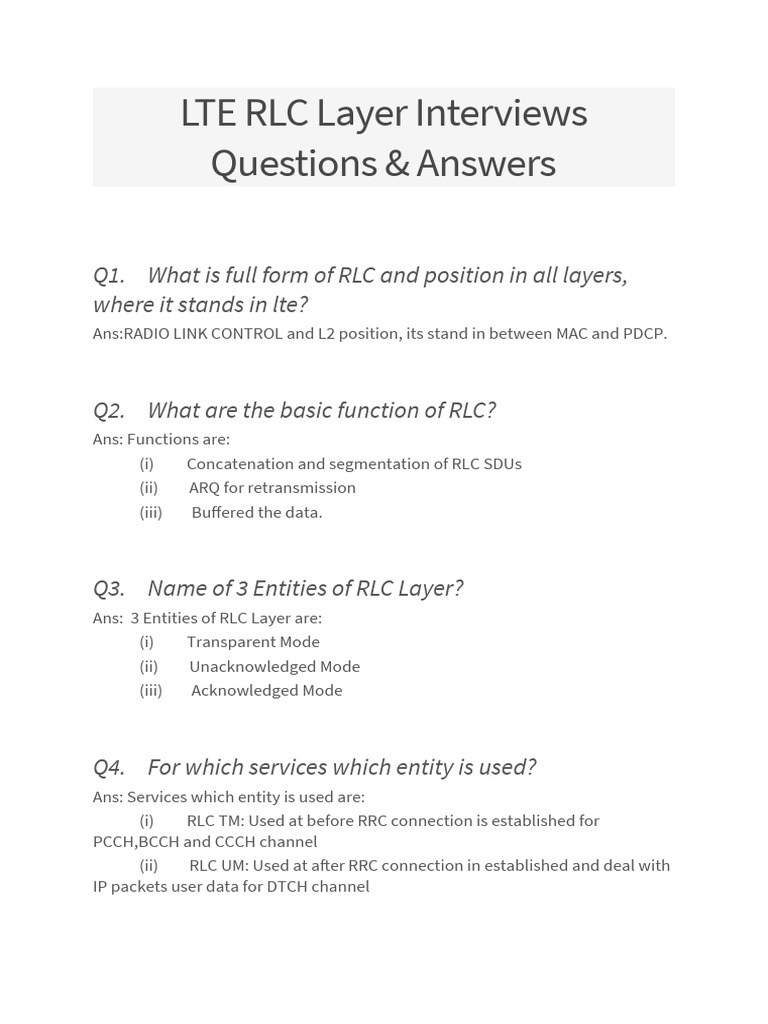 Lte rlc layer interviews questions pdf network protocols internet