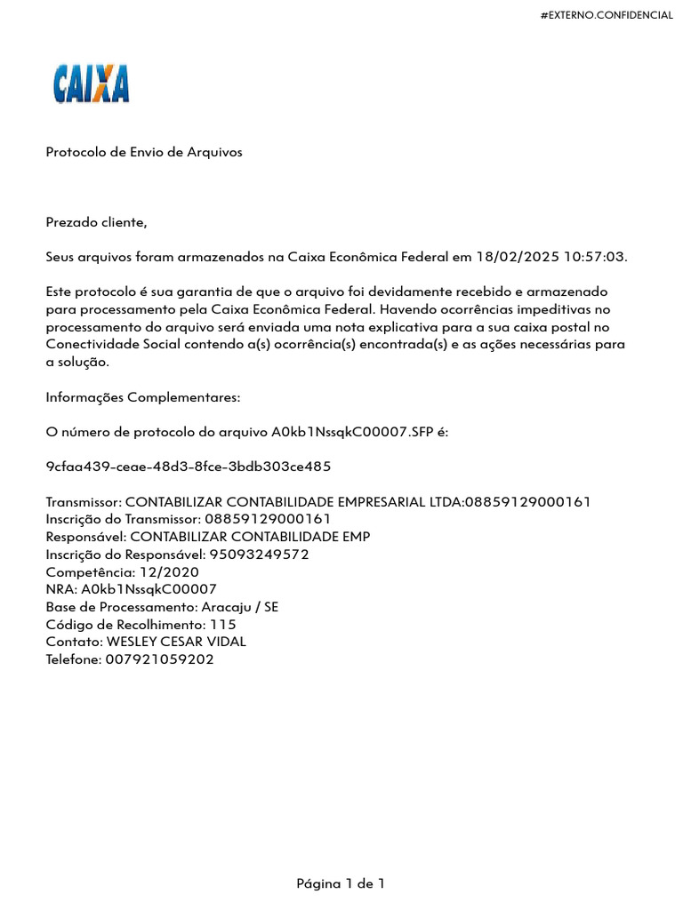 Protocolo de Envio de Arquivos CEF | PDF