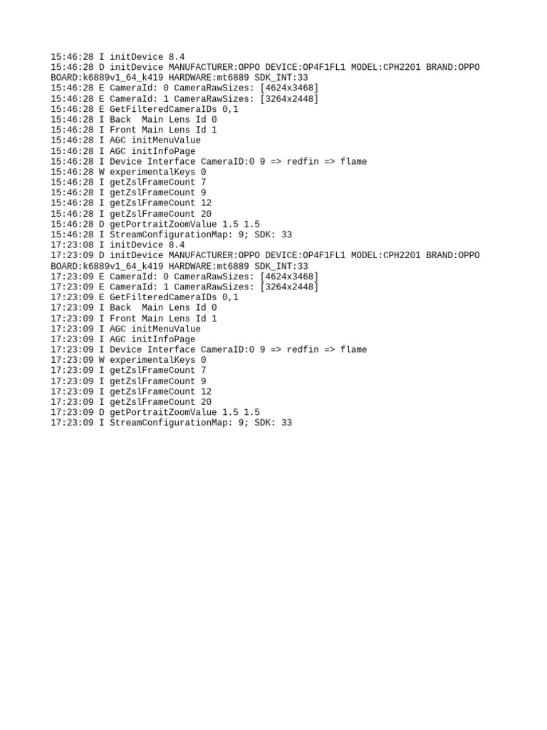 OPPO CPH2201 Camera Initialization Log | PDF