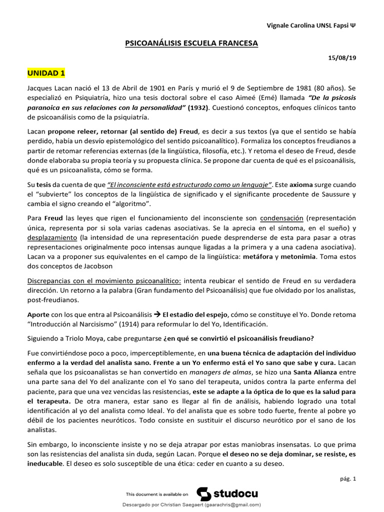Lacan y el Retorno a Freud en Psicoanálisis | PDF | Jacques Lacan ...
