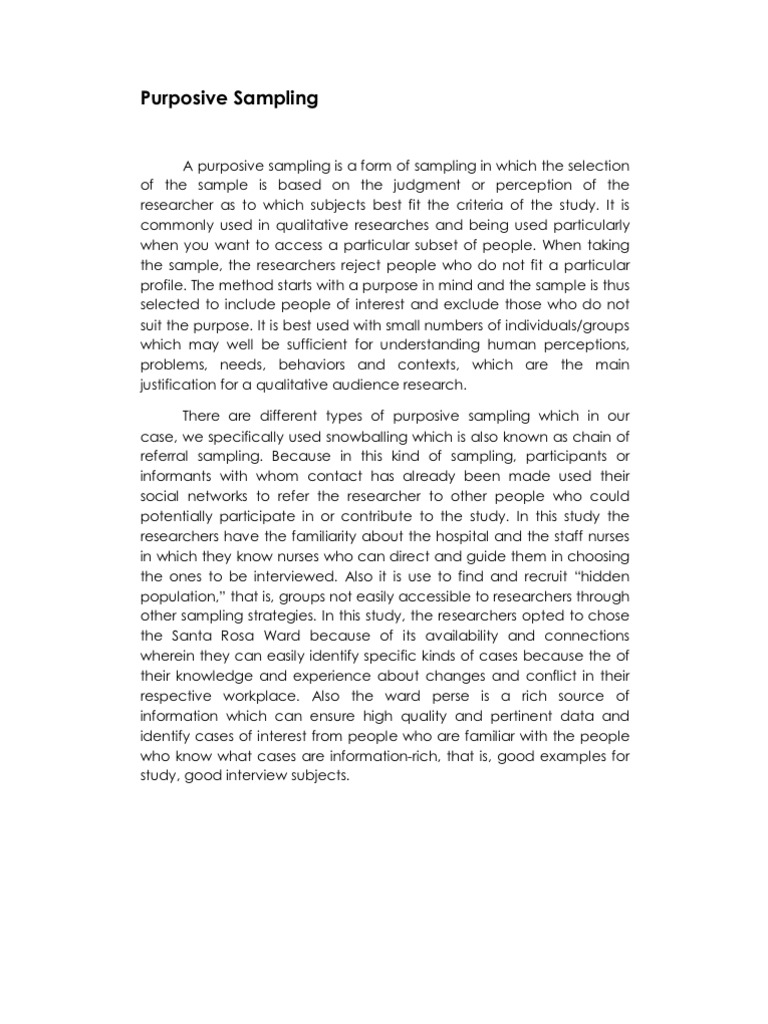 A Purposive Sampling Is A Form of Sampling in Which The Selection of ...