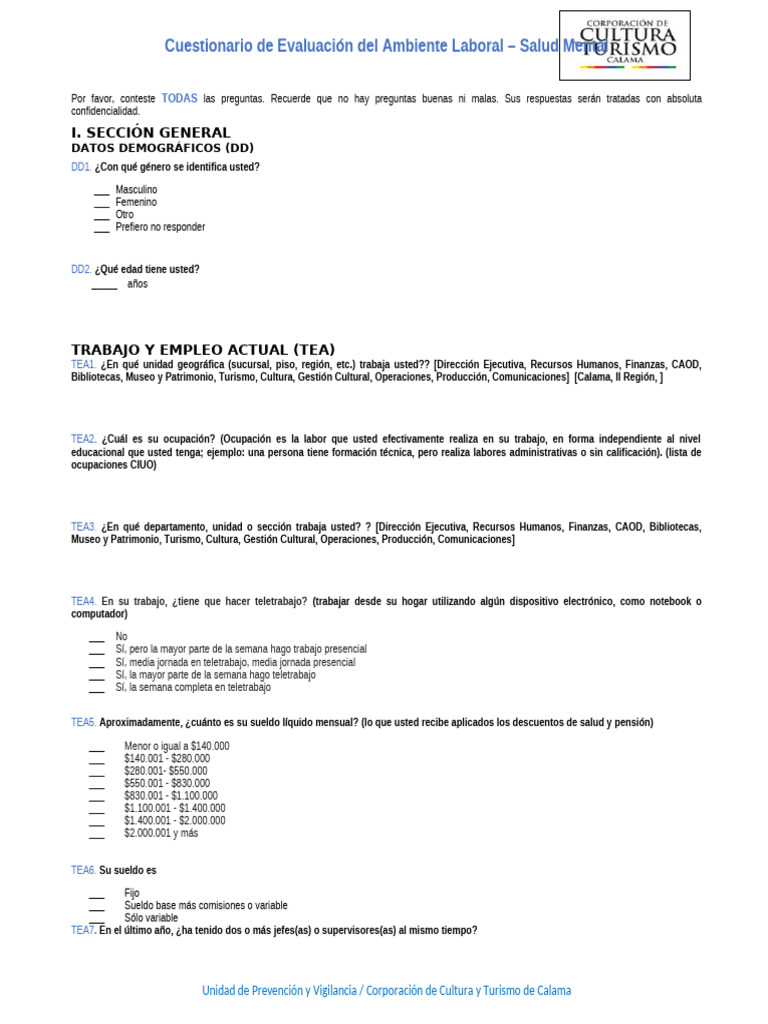 Cuestionario Cctc 2025 Ambiente Laboral Pdf Cuestionario Tiempo