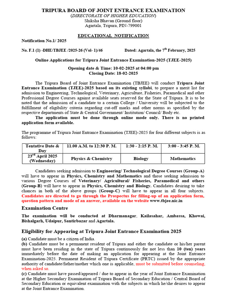Educational Notificatiion 1-2025 | PDF | University And College Admission
