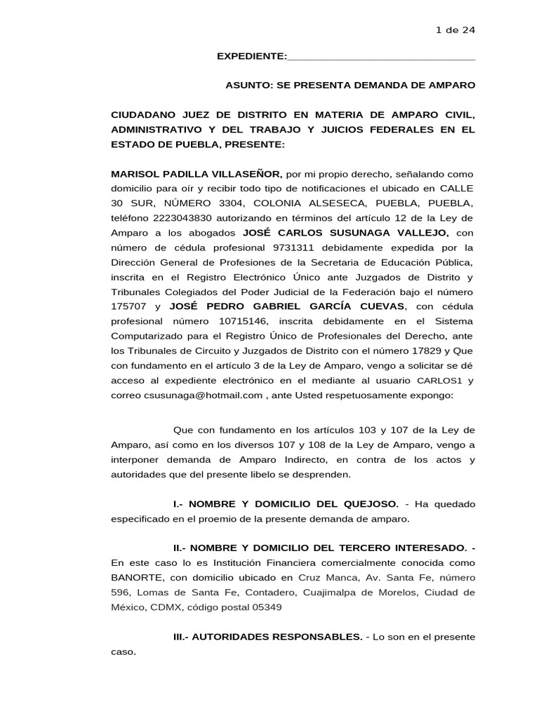 Demanda de Amparo en Puebla 2023 | PDF | Caso de ley | Demanda judicial