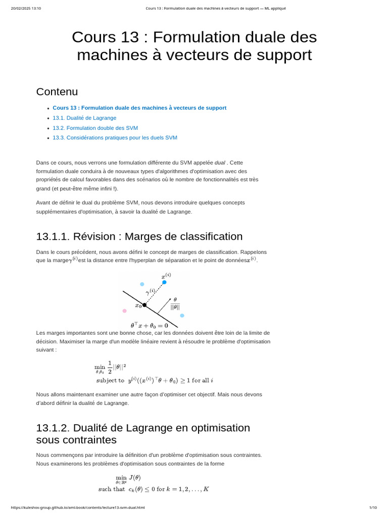 Formulation duale des SVM et Lagrange | PDF | Machine à vecteurs de ...