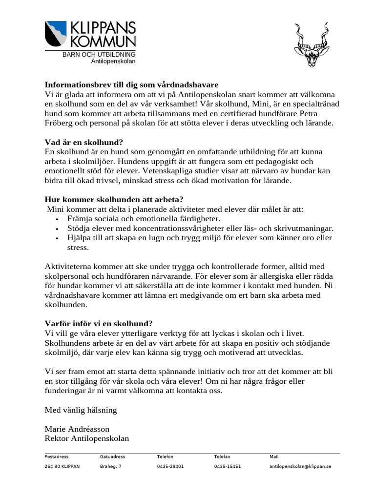 Informationsbrev Till Dig Som Vårdnadshavare: Barn Och Utbildning ...