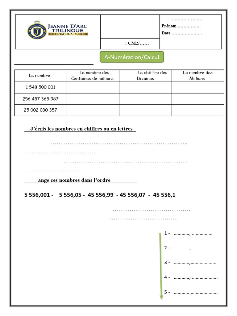 Examen de mathématiques CM2 EB1 | PDF