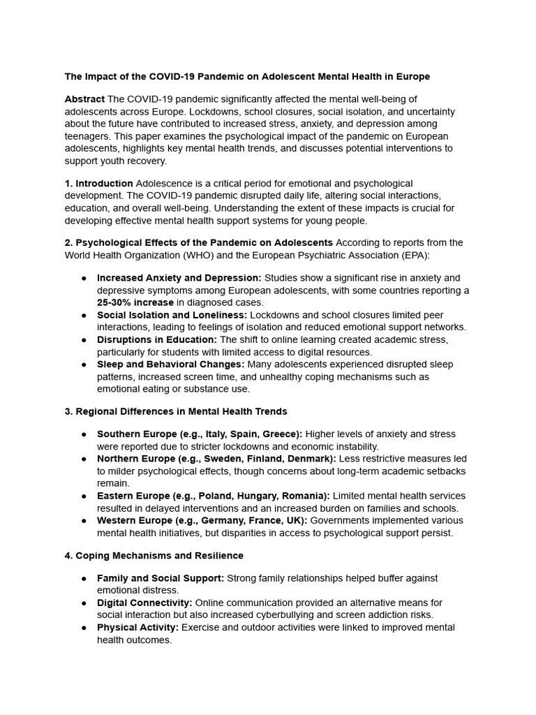 The Impact of The COVID-19 Pandemic On Adolescent Mental Health in ...