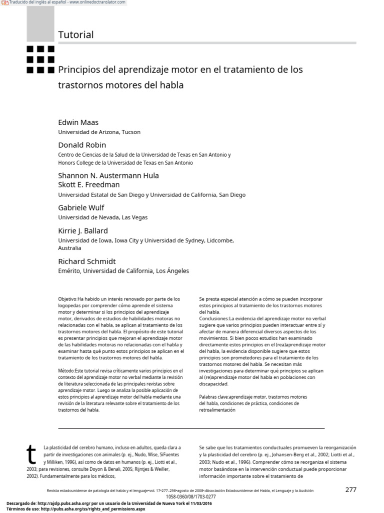 Principles of Motor Learning in Treatment of Motor Speech Disorders ...