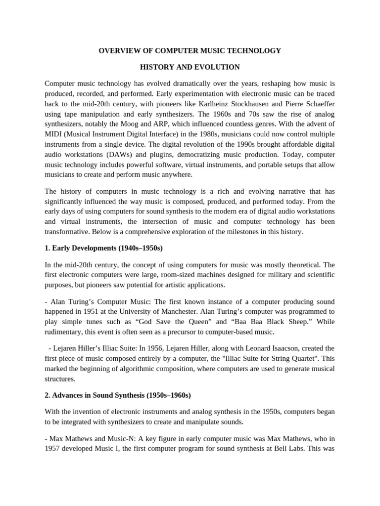 Evolution of Computer Music Technology | PDF | Synthesizer | Music ...