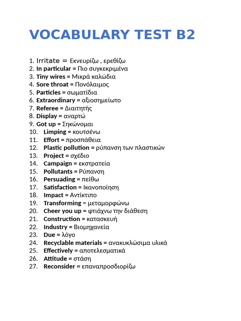 Vocabulary Test B2: Irritate | PDF