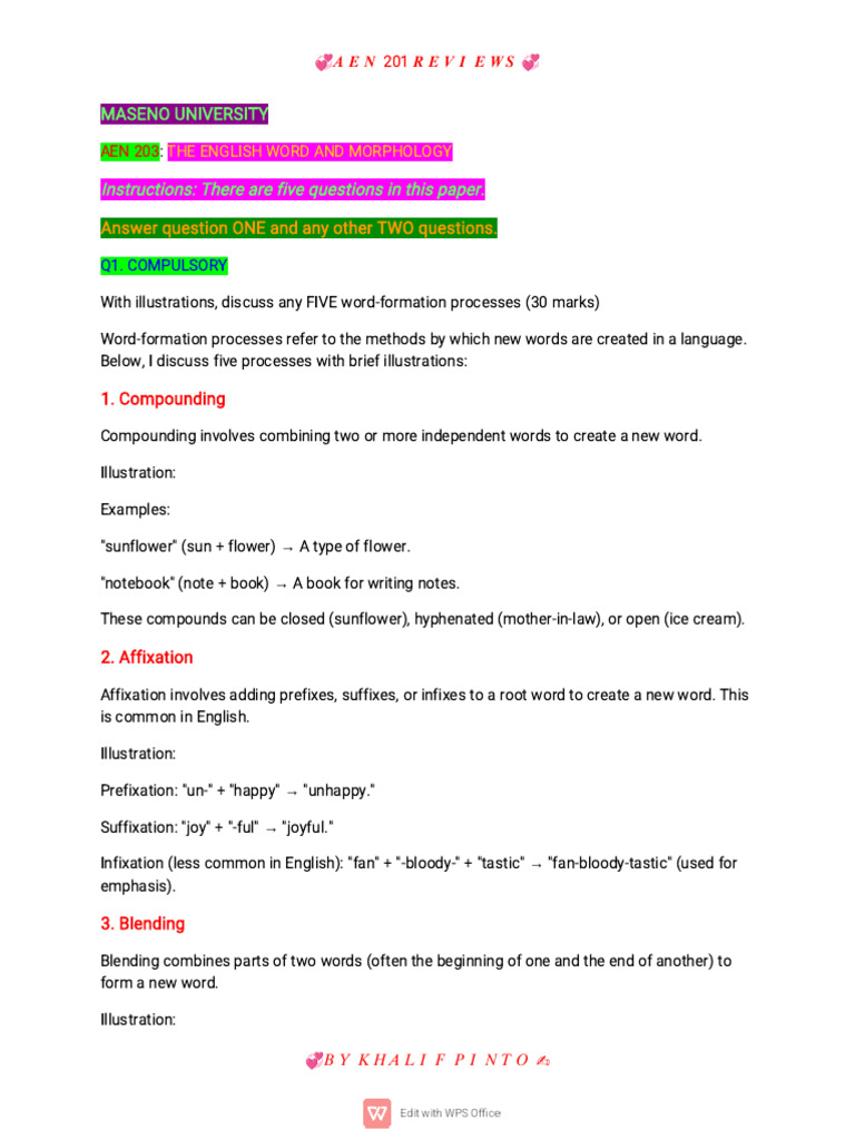 Word Formation and Morphology Processes | PDF | Word | Morphology ...