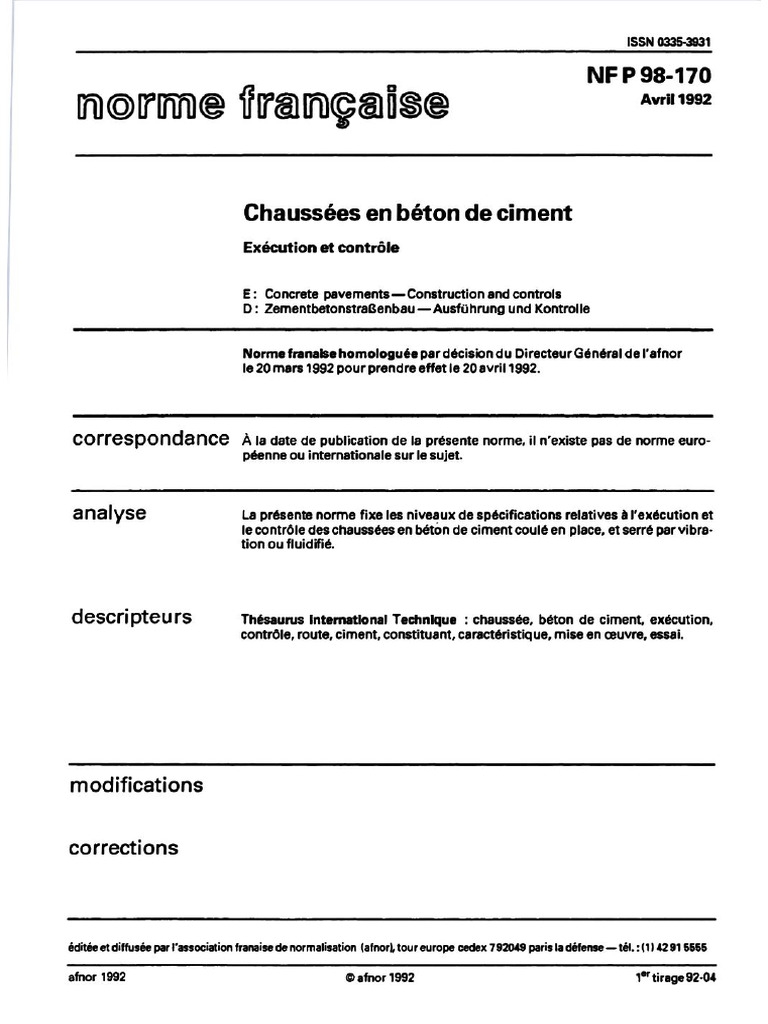 NF P98-170 | PDF