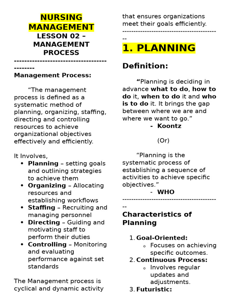 Nursing Management Process Overview | PDF | Health Care | Nursing