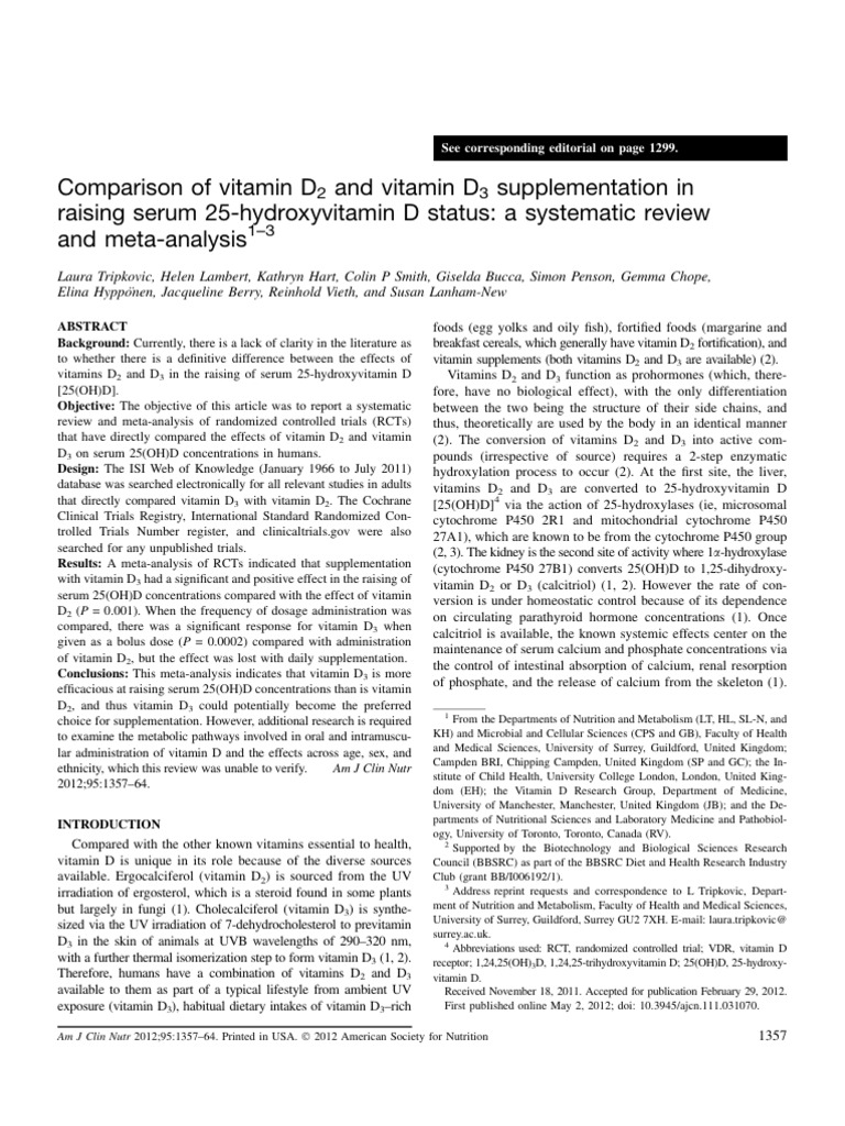 Comparison of Vitamin D2 and Vitamin D3 | PDF | Vitamin D | Meta Analysis