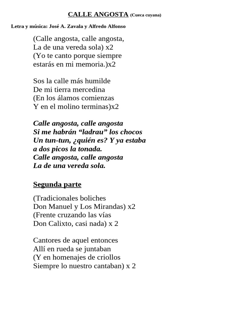 Calle Angosta: Cueca Cuyana Tradicional | PDF