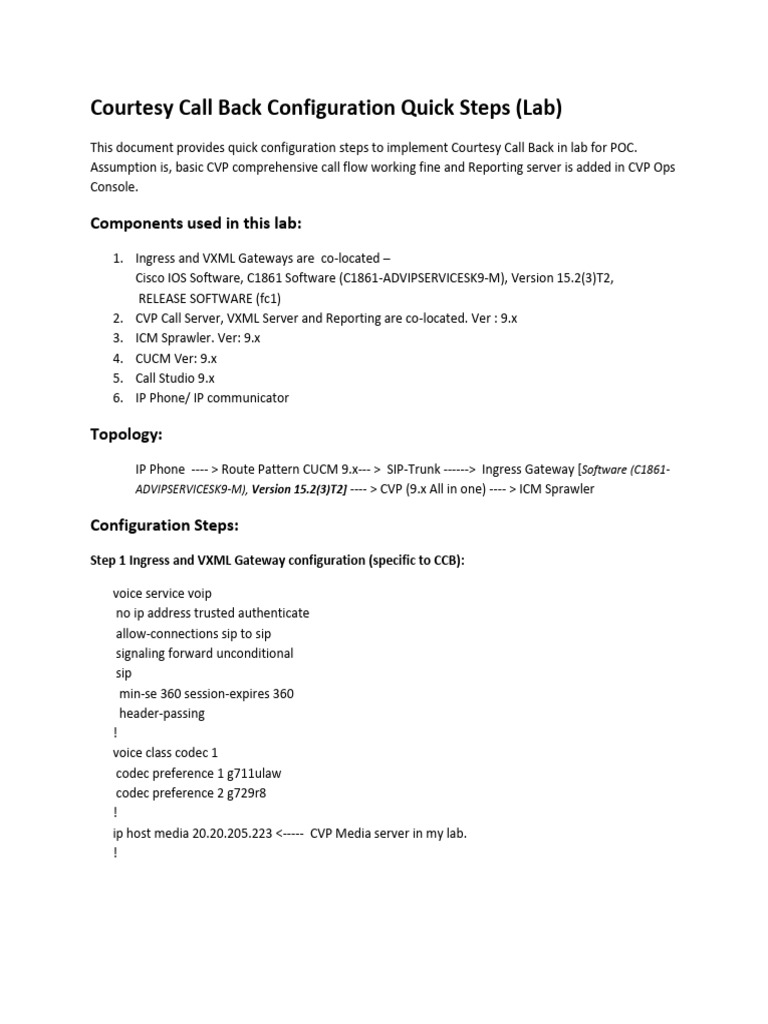 Courtesy Call Back Setup Guide for CVP | PDF | Session Initiation ...