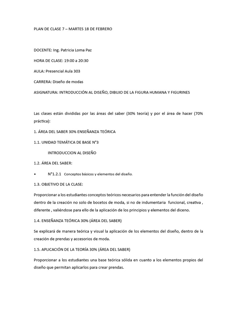 PLAN DE CLASE 7 Dia Martes 18 | PDF | Diseño | Enseñando