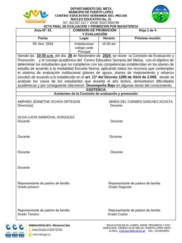 Acta Final de Evaluacion y Pomocion Por Inasistencia 2024 | PDF | Escuelas